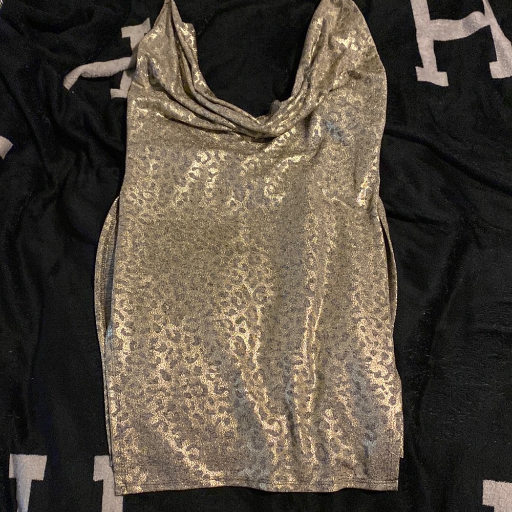 Gold metallic mini dress